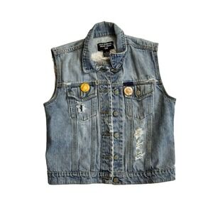 Vintage Polo by Ralph Lauren Blue Denim Vest Distressed Womens M